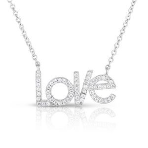 Macy’s Love Pendant Necklace Fine Silver Plate Cubic Zirconia 18” NWT